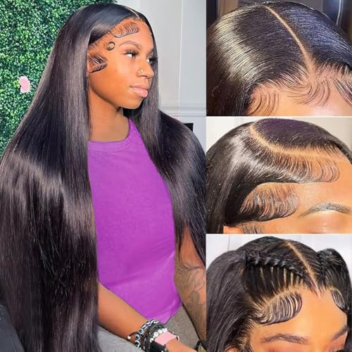 13x6 Lace Front Wigs Human Hair Straight HD Lace Front Wigs Human Hair Pre Plucked with Baby Hair 200% Density 13x6 Frontal Wigs Human Hair Glueless Wig for Black Women 26 Inch Natural Color