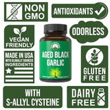 Peak Performance Aged Black Garlic Capsules. Raw Vegan Pure Odorless Extract Supplement Pills for Cholesterol, and Immune Support. from Garlic Bulb with S-Allyl Cysteine and Antioxidants