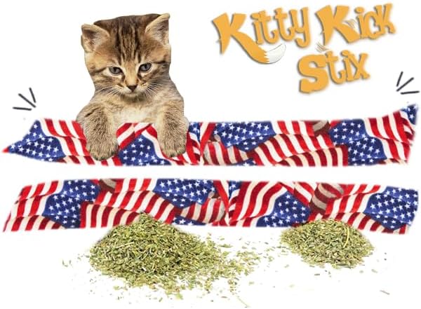 Kitty Kick Stix USA Made 15" Original Catnip Kicker Toy (Set of 2), Fun Catnip Toy, Interactive Natural Cat & Kitten Toy, Packed with 100% Potent Catnip/Silvervine (Flag Celebration)
