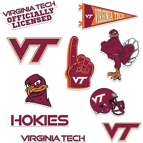 Virginia Tech 9ct Vinyl Large Deluxe Stickers Variety Pack - Laptop, Water Bottle, Scrapbooking, Tablet, Skateboard, Indoor/Outdoor - Set of 9