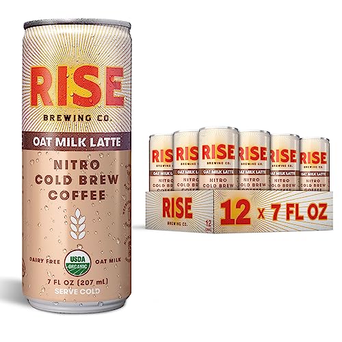 RISE Brewing Co. Oat Milk Nitro Cold Brew Latte, No Sugar Added, Vegan, Organic & Non-GMO, Low Acidity, 7 fl. oz. Cans (12 Pack)