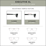 Clic XL Magnetic Reading Glasses (Wide Frame), Computer Readers, Replaceable Lenses, Executive XL, (XL-XXL, Grey, 2.50 Magnification)