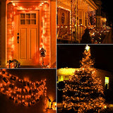 Orange Outdoor Lights, 33Feet 100 Led Christmas Lights with 8 Lighting Modes, Waterproof Mini String Lights Plug in for Garden Patio Party Wedding Christmas Xmas Tree Lighting Decoration