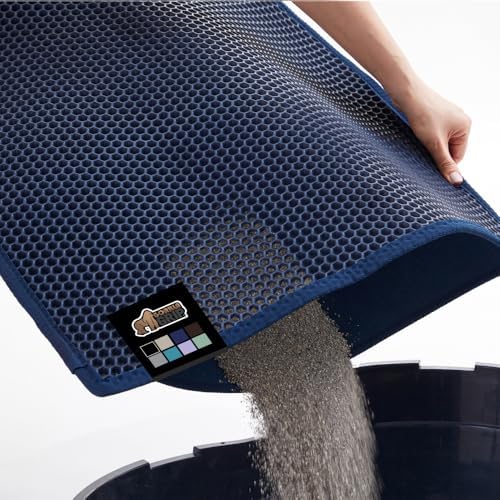 Gorilla Grip Honeycomb Cat Litter Mat, Two Layer Trapping Waste Mats, Soft On Paws, Indoor Box Supplies and Essentials, Feeding Trap, Water Resistant on Floors, 24x15 Navy