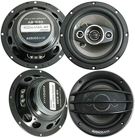 4X Audiobank AB-630 800 Watts Power Handling 6.5-Inches 4-Way Car Audio Stereo Coaxial Speakers with Frequency Response: 65-20000 Hz and 2x15 Piezo Tweeter