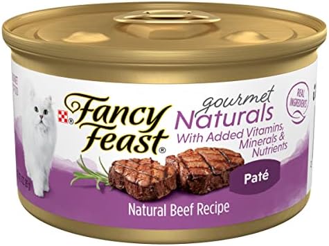Purina Fancy Feast Pate Wet Cat Food Gourmet Naturals Beef Recipe With Added Vitamins, Minerals and Nutrients - (Pack of 12) 3 oz. Cans