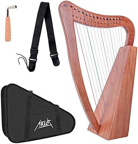 Harp, AKLOT 15 Strings Mahogany Harp 22 Inch Height for Adult Professional Beginner with Tuning Wrench,Black Gig Bag,Strap (NO Spare String, International Standard Strings)