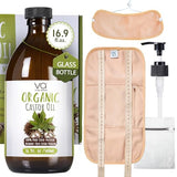 Pure Castor Oil Organic Cold Pressed Unrefined Glass Bottle-Castor Oil Wrap with 100% Cotton Flannel-Organic Castor Oil Pack Wrap-Waist & Neck Castor Oil Packs -Castor Oil Hexane Free.