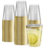 PLASTICPRO Disposable 8 oz Crystal Clear Plastic Tumblers With Gold Rim for Party's & Weddings pack of 100