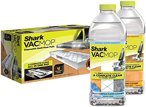 Shark VMP40 VACMOP Pro Cordless Hard Floor Vacmop Pad Refills (40 ct.) & 1 Bottle of Multi-Surface Cleaner Spring Fresh Scent and 1 Bottle Hardwood Surface Cleaner Fresh Citrus (Packaging May Vary)