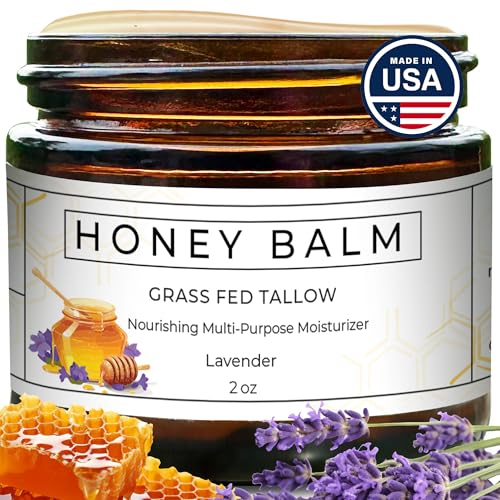 Tallow and Honey Balm, Handmade, Organic Body Butter, Grass-Fed Beef Tallow for Skin, Soothing All-Natural Moisturizer | Made in USA - 2 oz (Lavender)