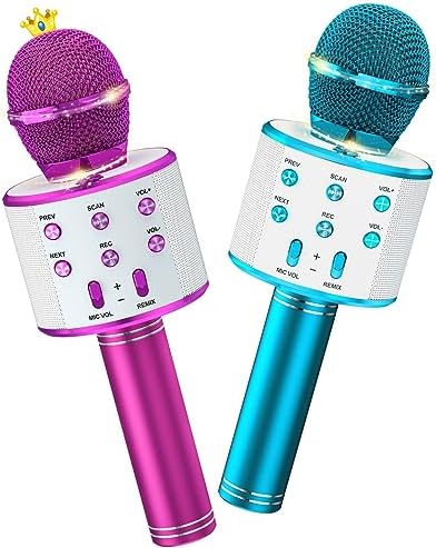 Ankuka Kids Karaoke Microphone 2 Pack, Wireless Bluetooth Karaoke Microphone for Singing Portable Handheld Mic Speaker Machine, Christmas Birthday Gifts for Girls Boys Ages 4-12(Blue & Purple)