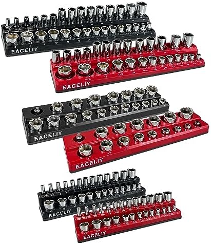 6Pcs Magnetic Socket Organizer Set, 1/2", 1/4" and 3/8" SAE & Metric Deep & Shallow Socket Holder Kit, Socket Trays，holds 143pcs Sockets (sockets not included)