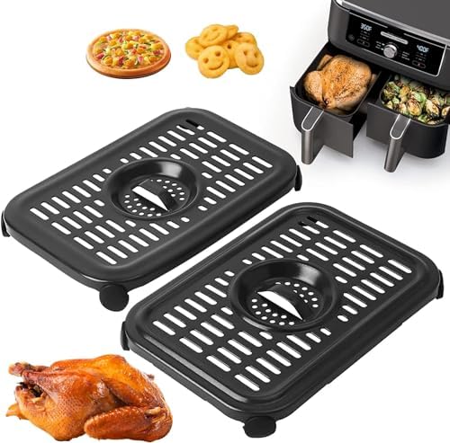 Air Fryer Replacement Parts for Ninja Foodi DZ090 6QT DZ201 DZ100 8QT DualZone Air Fryers, 2 PCS Non-Stick Food Grade Air Fryer Accessories Grill Pan Plate Crisper Plate Rack Tray, Dishwasher Safe