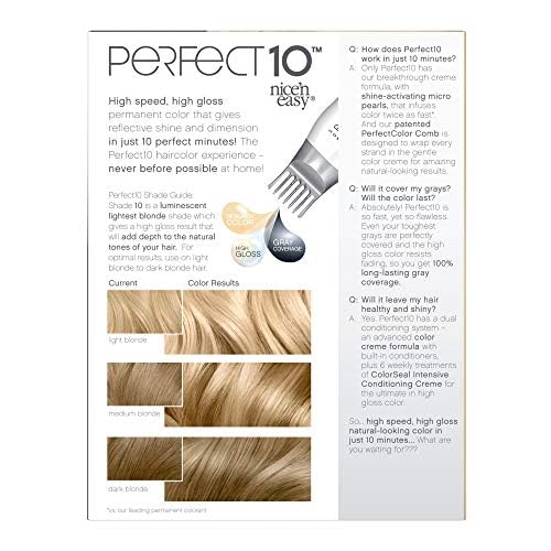 Clairol Nice'n Easy Perfect 10 Permanent Hair Dye, 10 Lightest Blonde Hair Color, Pack of 2