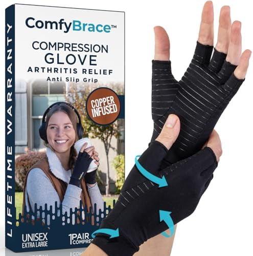 ComfyBrace Copper Infused Compression Arthritis Gloves for Hand & Finger Relief from pain/swelling caused by Rheumatoid Arthritis, Carpal Tunnel, Tendonitis and Poor Circulation, Fits Men & Women