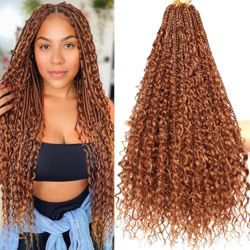 Boho Goddess Box Braids Crochet Hair for Black Women-8 Packs 24 Inch Pre Looped Crochet Braids Curly Ends (30#, 24 Inch (Pack of 8))