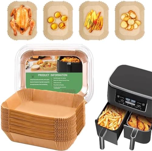 Air Fryer Liners 200pc, Disposable Air Fryer Paper Liners High Temperature Resistant, Rectangle Air Fryer Parchment Liner 9Qt, Airfryer Liner Baking Paper for Ninja DZ201, Air Fryer Accessories