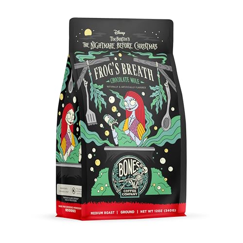 Bones Coffee Company The Nightmare Before Christmas Frog's Breath Flavored Coffee Beans, Medium Roast Ground Coffee Low Acid, Chocolate Mole Flavor (12 oz)