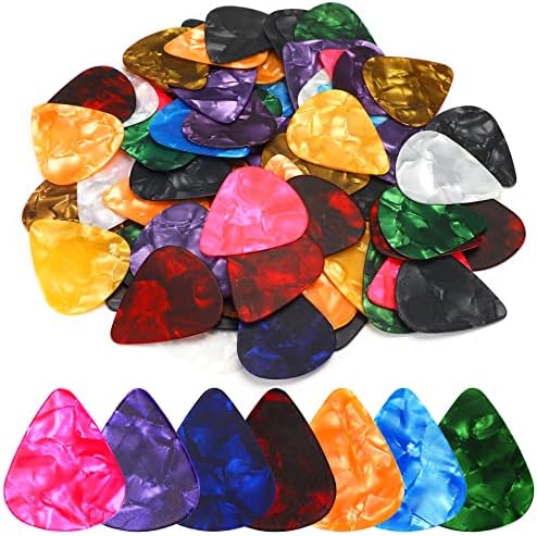 Augshy 120 Pcs Guitar Picks variety Pack 3 Thickness of Thin, Medium and Thick Color Celluloid for Acoustic Guitar, Bass Guitar, Eelectric Guitar (Random Color)