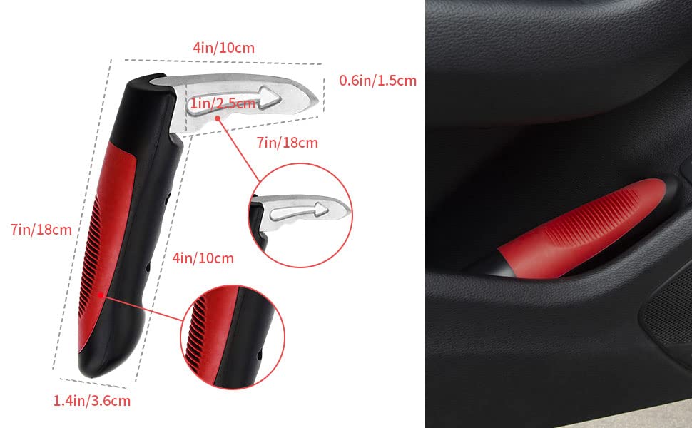 MOSKESON Vehicle Support Handles, Car Handle Assist for Elderly Multifunction Car Handle with Window Breaker for Elderly and Handicapped Red