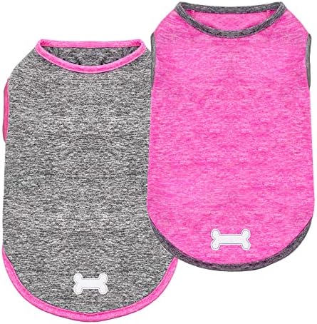 KYEESE 2 Pack Dog Shirts Quick Dry Soft Stretchy Dog T-Shirts with Reflective Label Tank Top Sleeveless Vest Sun Protection Pet Clothes for Small Medium Pet, Large, Grey+Hotpink