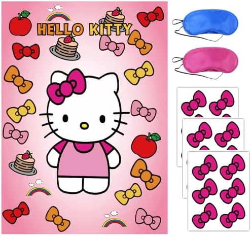 Kitty Party Supplies Decorations, Pin The Bow on Cute Kitty, Birthday Party Pin Game, Large Poster for Kawaii Birthday Party Supplies