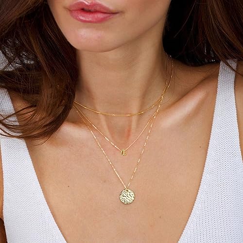 Yoosteel Gold Initial Necklaces for Women, Dainty 14K Gold Plated Layered Initial M Pendant Choker Necklace Tiny Initial Necklace Layered Gold Initial Necklaces for Women Jewelry Birthday Gifts