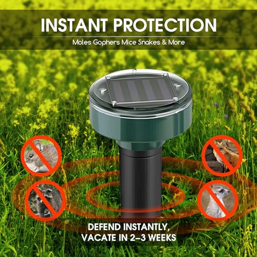 Solar Mole Repellent Ultrasonic Insect Repellent Solar Powered Outdoor Powered Sound Wave Deterrent ，Waterproof Sonic Repellent Spikes Drive Away Burrowing Animals from Lawns and Yard (8 Pieces)