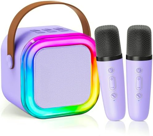 Mini Karaoke Machine for Kids Girls,Toys Birthday Gifts for Ages 4 5 6 7 8+ Year Old,Protable Bluetooth Speaker with 2 Wireless Microphone for Singing Party Outdoor Play(Purple)