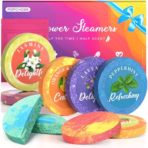 POPCHOSE Shower Steamers Aromatherapy 8 Scents- Valentines Day Gifts, Birthday Gifts for Women, Mom, Men, Self Care Shower Tablets with Natural Essential Oil, Stress Relief & Home Spa Shower Bombs