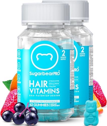 Sugarbear Hair Vitamin Gummy 4 Month Supply Extra Strength Biotin 6000mcg, Growth for Men & Women, Vegan Vitamin B12, MSM, Inositol, Omega 3, Elderberry, Certified Kosher, Halal, Cruelty-Free