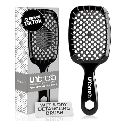 FHI Heat UNbrush Detangling Brush for Pain-Free Brushing on All Wet or Dry Hair Types — Durable DuoFlex Anti-Static Bristles, Lightweight Handle, Vented Hair Brush