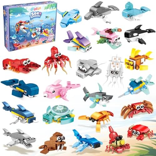 Party Favors Kids Building Blocks Sea Animals 24 Packs Pool Party Favors Building Set for Birthday, Goodie Bag Stuffers, Classroom Prizes, Easter for Boys and Girls Ages 6-12