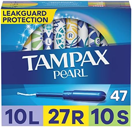 Tampax Pearl Plastic Tampons, Mutlipack, Light/Regular/Super Absorbency, Unscented, 47 Count (Packaging May Vary)