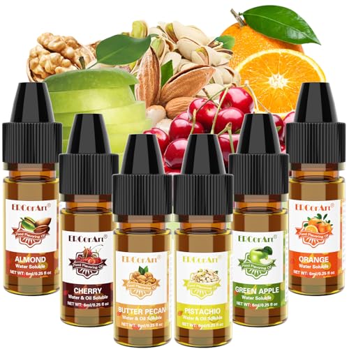 Food Flavoring Oil - Concentrated Candy Flavors, 6 Liquid Lip Gloss Flavoring Oil, Almond Butter Pecan Pistachio Flavor Oil for Baking, Cooking, Slime Making, Drinks, Water & Oil Soluble - 0.25 Fl Oz