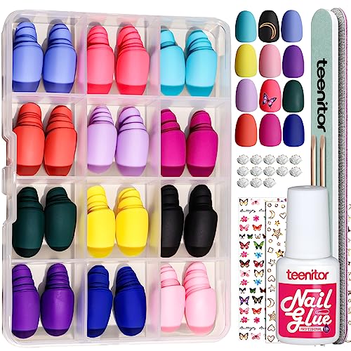 Teenitor Press On Nails Oval, 12 Sizes Matte Press On Nails Oval Shape, 12 Colors Oval Press On Nails With Nail Glue, Short Oval Fake Nails Kit