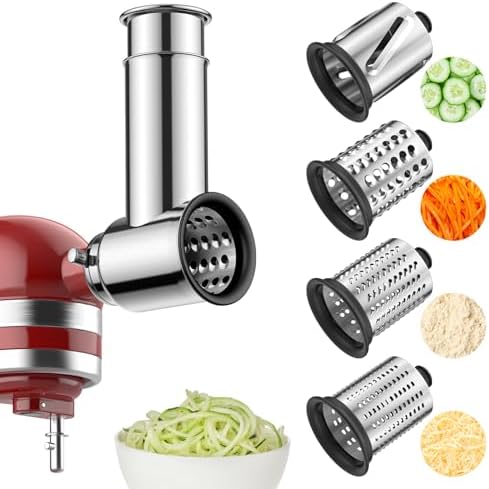 Stainless Steel Slicer Shredder Attachment for KitchenAid Stand Mixer,Includes Cheese Grater,Grinding Powder,Vegetable Slicer Shredder for Kitchenaid cheese grater attachments with 4 Blades by HOZODO