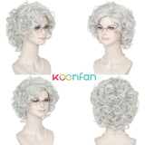 Koonfan Old Lady Wig Granny Grandma Costume 100 Days of School Party Wig Halloween Cosplay Short Silver Wigs