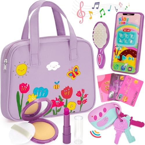 Officygnet Toy for Girls 1 2 3 Years Old, Toddler Purse Girl Toys with Pretend Makeup Kit, Princess Pretend Play Purse Toys for Little Girls, Christmas Birthday Gifts for Toddler Girls Age 2-3, Purple