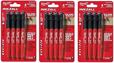 Milwaukee 48-22-3104 Inkzall Point Marker, Fine, Black, 12 Markers