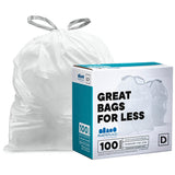 Plasticplace Custom Fit Trash Bags, Compatible with simplehuman Code D White Drawstring Garbage Liners 5.3 Gallon / 20 Liter, 15.75" x 28", 100 Count ( Pack of 1)