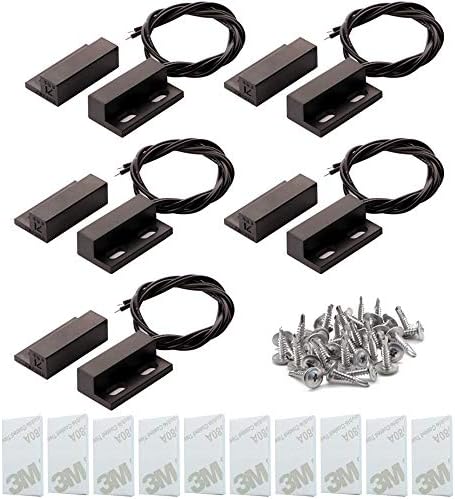5pcs Recessed Wired Security Window Gate Contact Sensor Alarm Magnetic Reed Switch Black, Magnetic Door Sensor, Normally Closed Magnetic Switch
