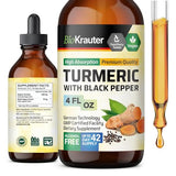 Turmeric Supplement Tincture - Organic Turmeric Curcumin 1200mg with Black Pepper Extract for Joint Health - Alcohol and Sugar Free - Vegan Drops 4 Fl.Oz.