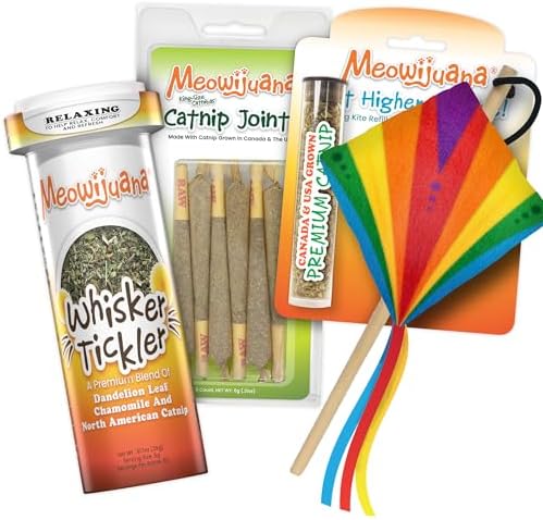 Meowijuana | Get Higher Bundle | Get Higher Kite, King Size Catnip Joints, and Whisker Tickle | Promotes Play and Cat Health | Includes Organic Catnip | Feline and Cat Lover Approved