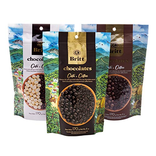 Cafe Britt® Chocolates – Gourmet Chocolate-covered Arabica Coffee Beans (Dark, Milk and White Chocolate) (3 Pack) (6 oz), Gluten Free, No Artificial Ingredients, No Trans Fat, Costa Rican Product