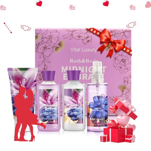 Midnight Embrace Bath & Body Kit, 3 Fl Oz, Ideal Skincare Gift Home Spa Set, Includes Body Lotion, Shower Gel, Body Cream, and Fragrance Mist, Birthday Mother's Valentine's Day Gifts