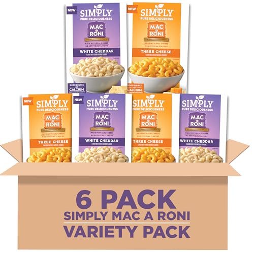 Simply Mac-A-Roni Variety Pack, White Cheddar + Three Cheese, 8.2 Oz (Pack of 6)
