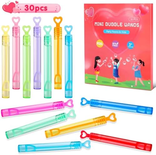 Valentines Day Bubble Wands Party Favors for Kids 30PCS Valentine Heart Bubbles Bulk for Wedding Classroom Prizes Valentines Goodie Bag Stuffers Valentine's Day Exchange Gifts for Toddler Girls Boys