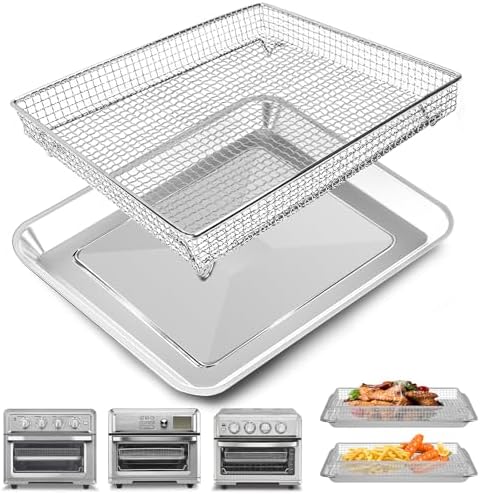 GCQ Air Fryer Basket Tray for Cuisinart TOA-60 TOA-65 TOA-70 Toaster Air Fryer Convection Oven, 12.4 * 11'' Mesh Air Fryer Steel Basket Wire Rack Accessories Parts, Dishwasher Safe